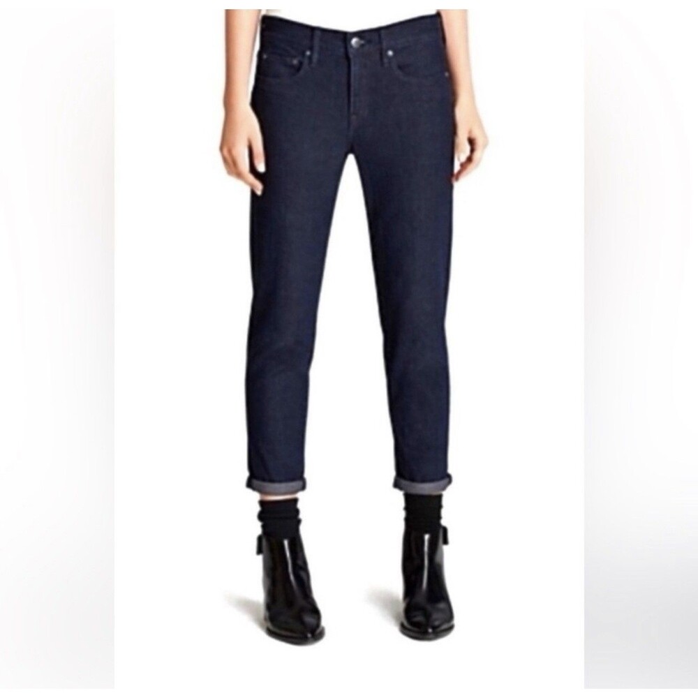 Vince High Rise Straight Leg Dark Blue Mason Relaxed Rolled Jeans Womens Size 27